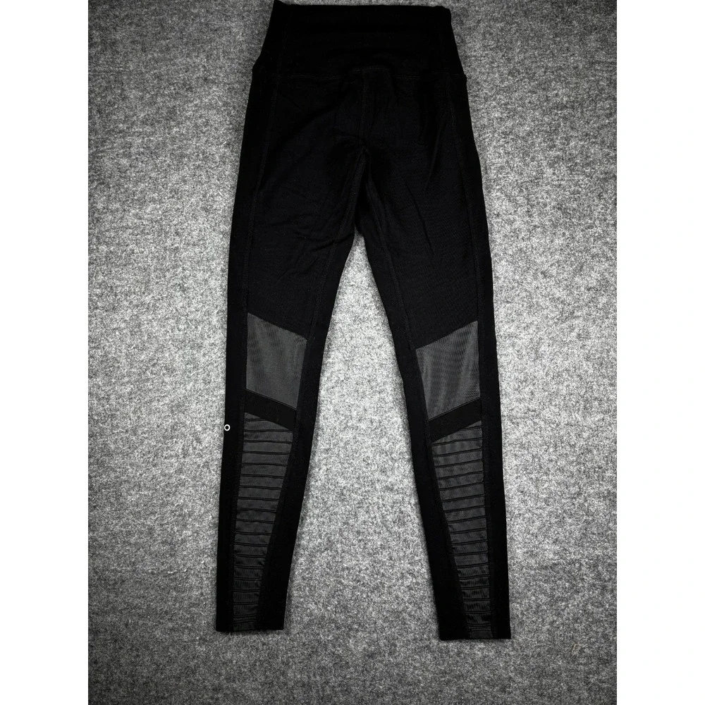 Alo Yoga Moto Leggings Women's XS Black High Waist Mesh Panel 7/8 Athleisure